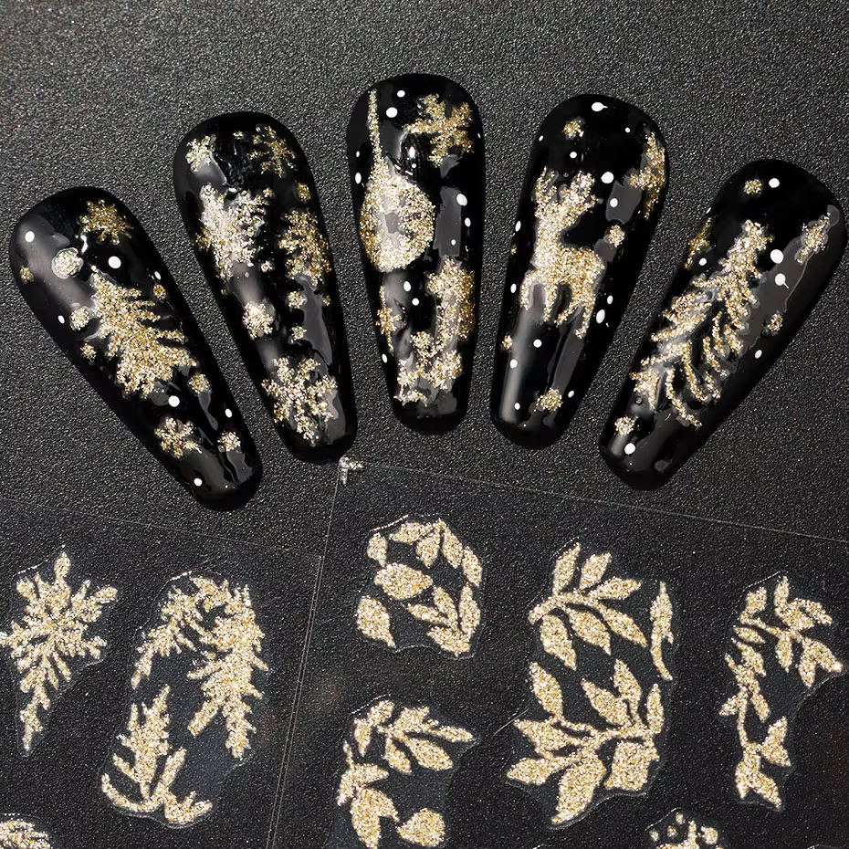 Autocollants pour ongles en feuilles dorées à paillettes