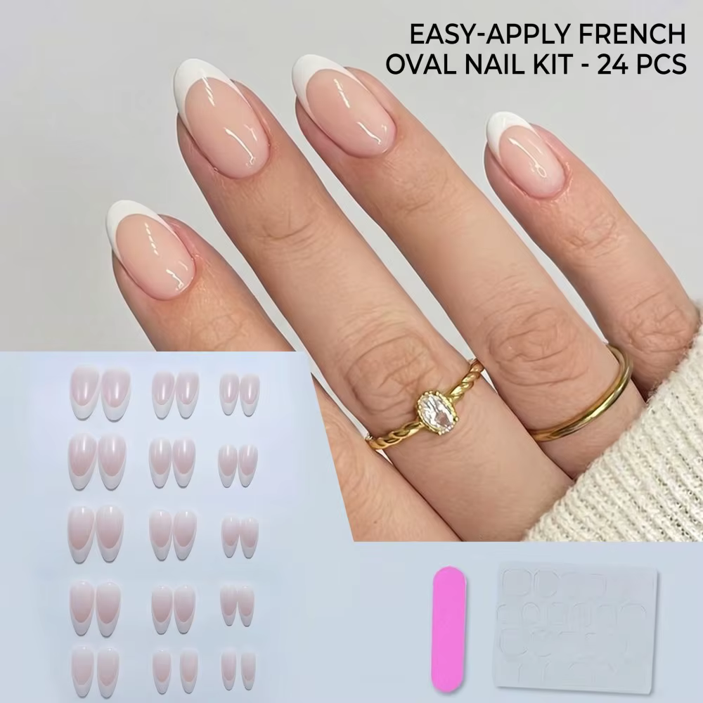 24 faux ongles classiques à bout français