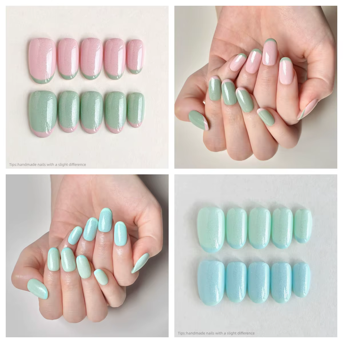10 pièces à la main marron bleu oeil de chat presse sur ongles court couverture complète portable réutilisable mode faux