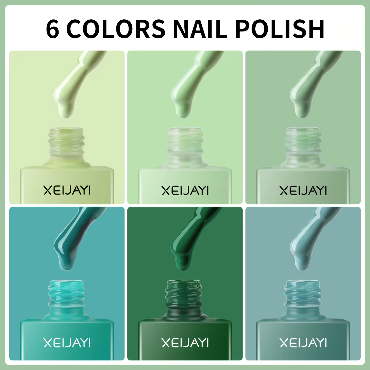 Ensemble de vernis à ongles vert (1/6 pièces) : une collection sélectionnée de verts saisonniers pour un nail art