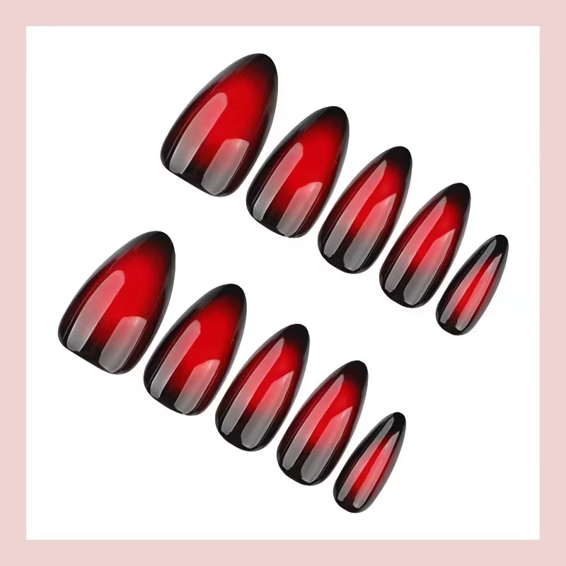 24PCSShiny – faux ongles ovales dégradés rouge vin