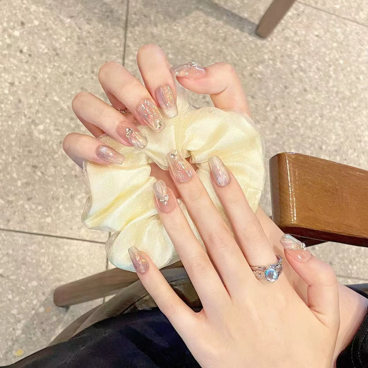 Faux ongles à pression fait à la main N64.Shiny Aurora Mermaid