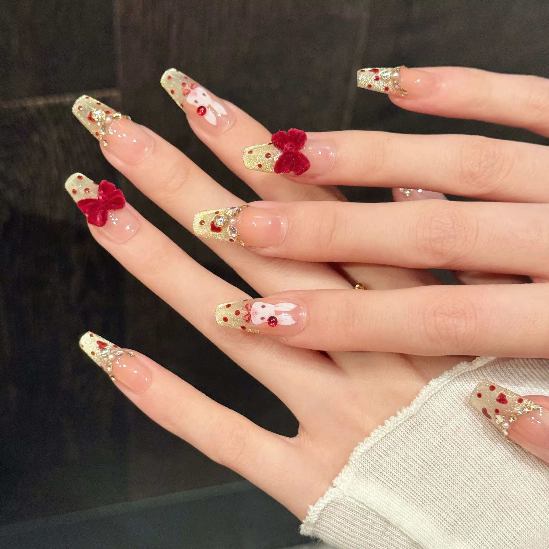 Faux ongles français œil de chat