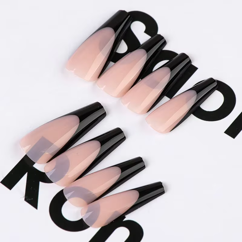 20 pièces/sac faux ongles longs cercueil français givré couverture complète