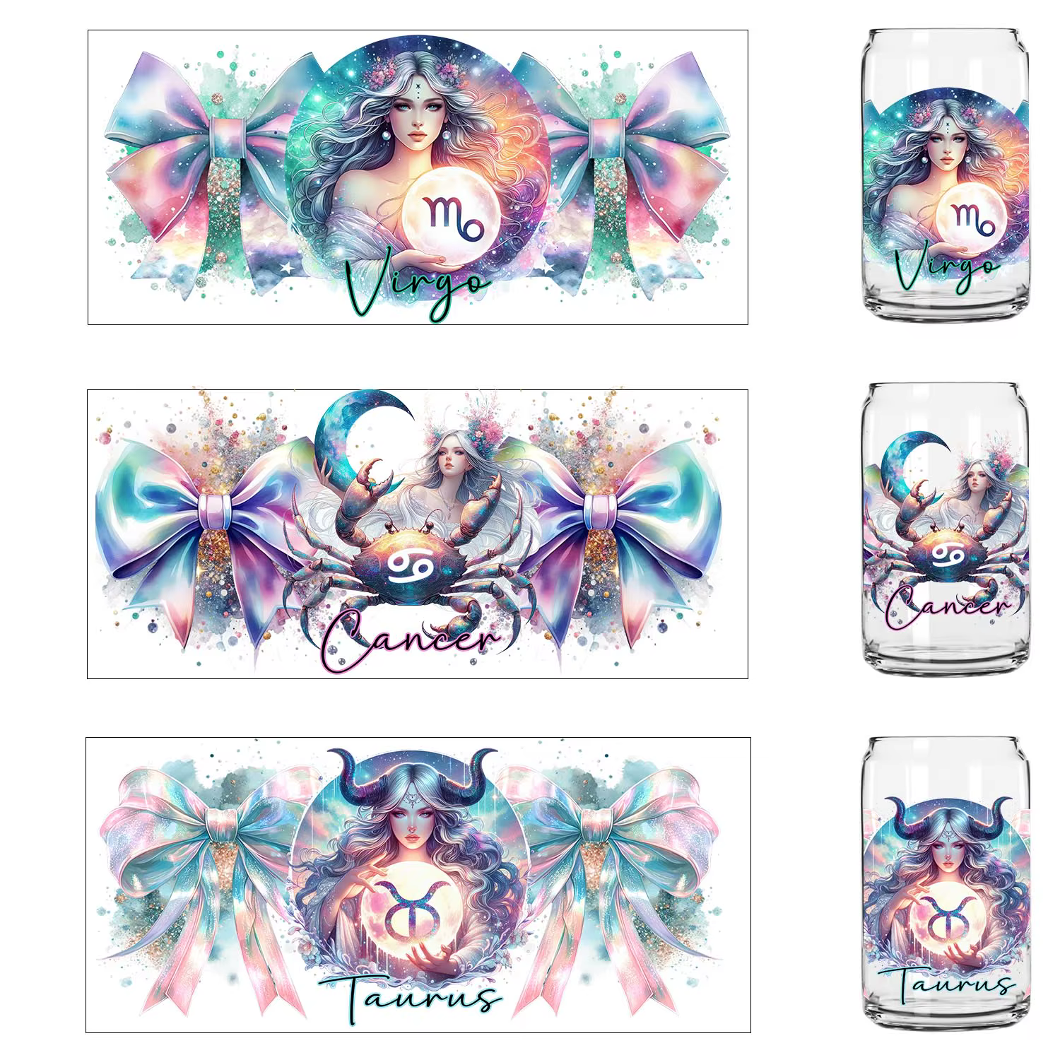 Signe astrologique du zodiaque filles œuvre UV autocollant bricolage décoration sceau décalcomanies transferts 3D uvdtf autocollants 16oz uv dtf tasse enveloppes
