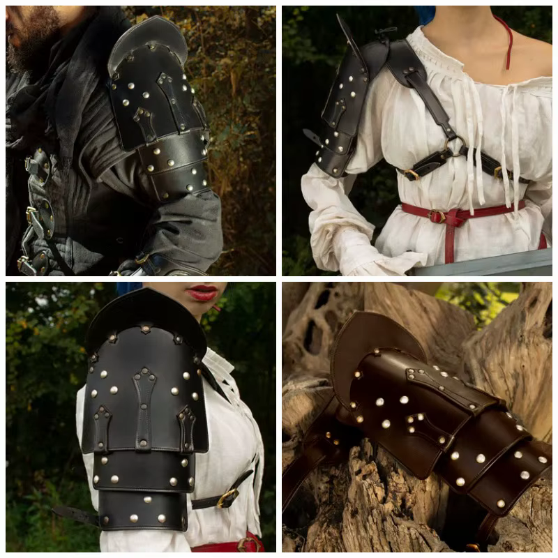 Plastron d'épaule médiéval en cuir, style pirate, chevalier, gothique punk, accessoire de costume de cosplay et de performance scénique