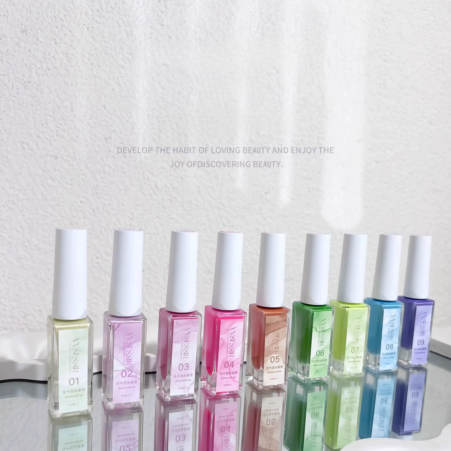 Macaron floraison vernis à ongles marbre encre