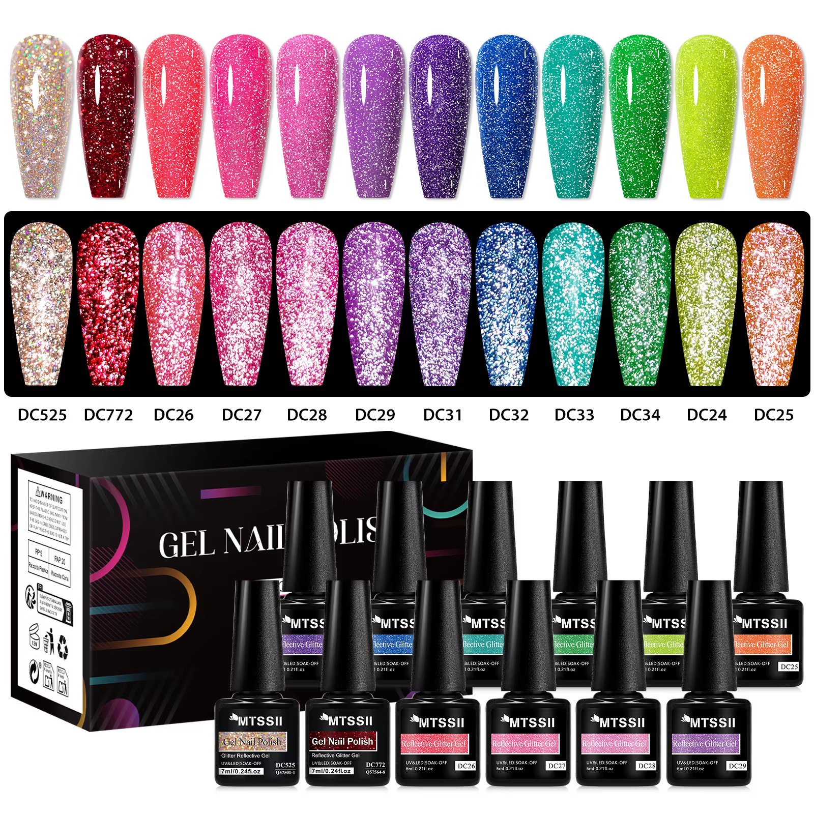 8/12 pièces paillettes Gel vernis à ongles ensemble