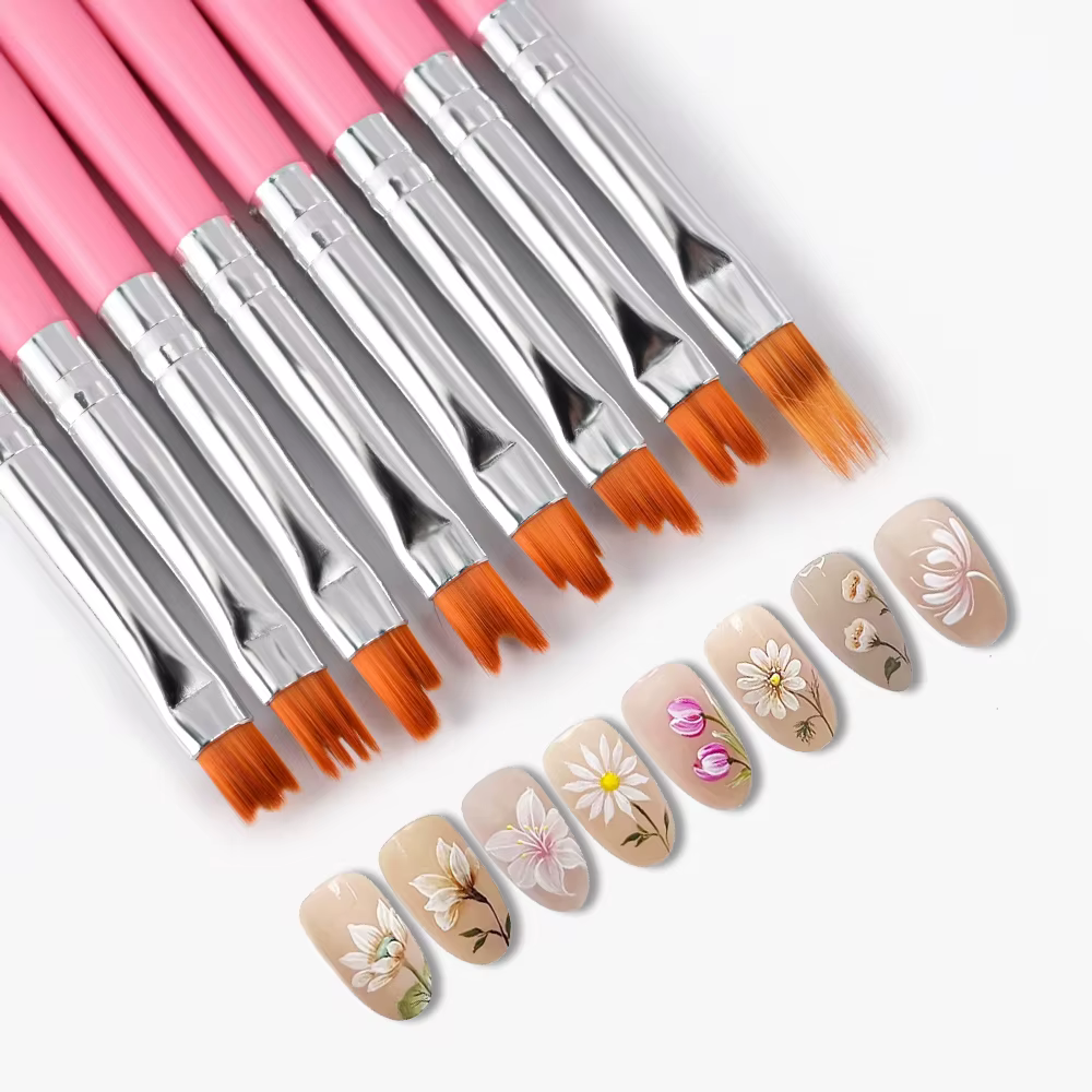 8 pièces/ensemble brosse à ongles dentelle Ombre Design acrylique