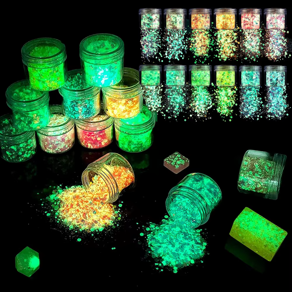 15 couleurs-20g brillent dans la nuit paillettes lumineuses grosses Nail Art