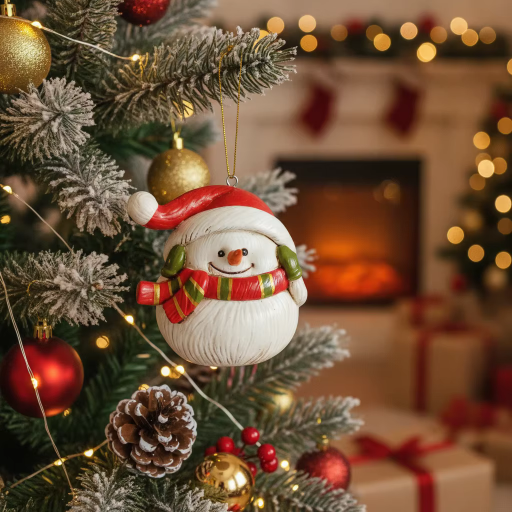 VILEAD Figurine décorative de bonhomme de neige en résine fabriquée à la main, ornement suspendu pour arbre de Noël, décoration de maison pour les fêtes de Noël