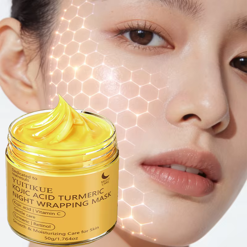 YUITIKUE 50g Masque de nuit enveloppant à l'acide kojique et au curcuma, Vitamine C, Rétinol, Masque facial hydratant doux et lissant pour soin de nuit