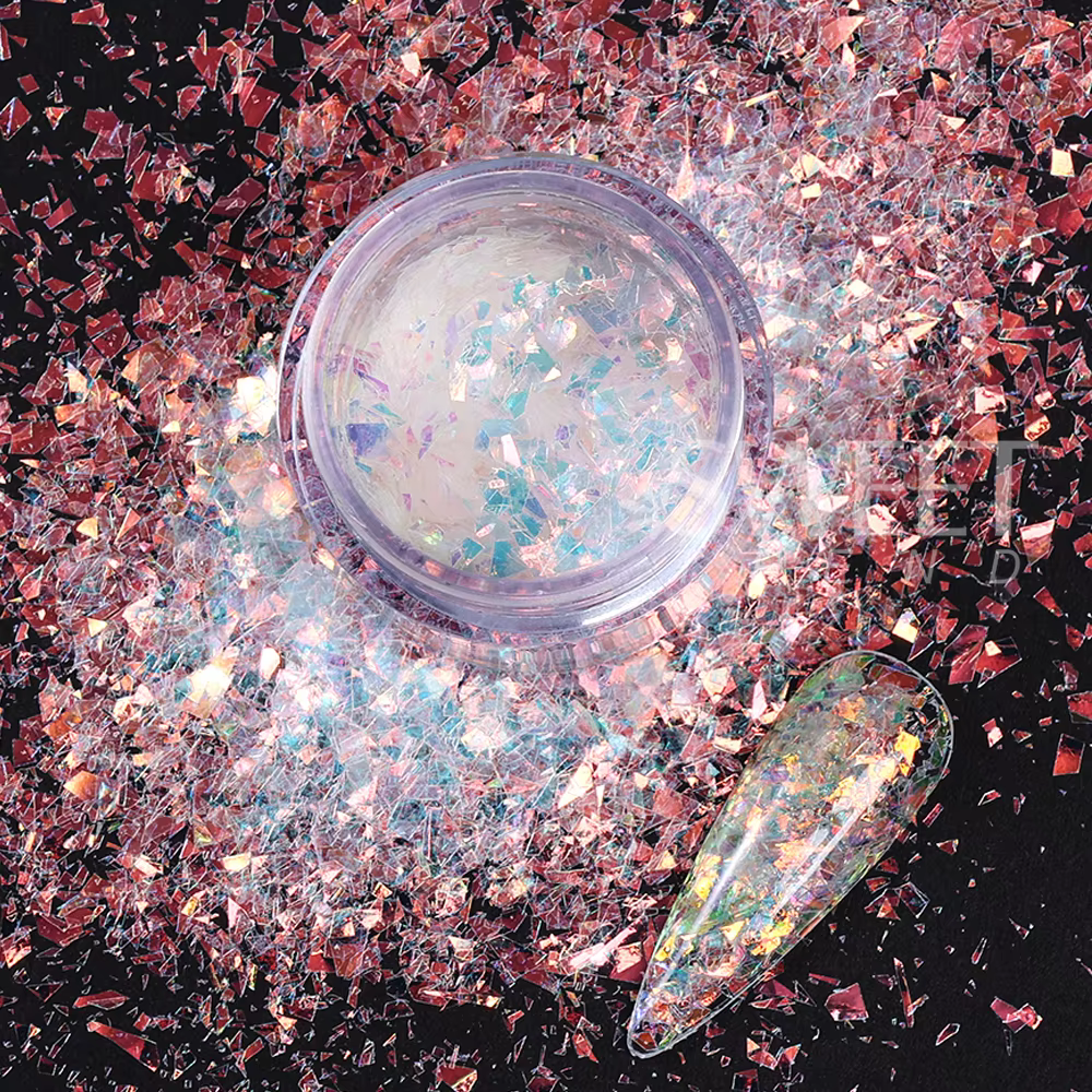 6 bouteilles de Paillettes blanches irisées pour Nail Art