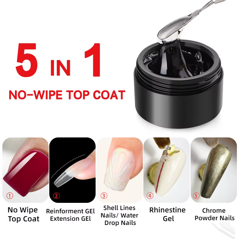 MSHARE 3D couche de finition Gel 50ml 5 en 1 strass sans lingette goutte d'eau UV/LED Gel à tremper pour Nail Art et Extensions