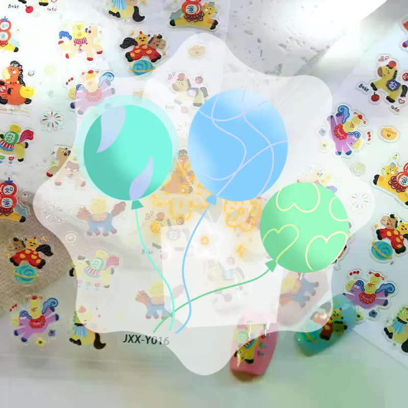 Autocollants 3D pour ongles motif cheval de dessin animé