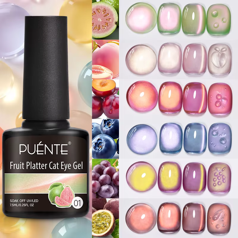 PUENTE série de fruits chat Gel magnétique vernis à ongles été vert violet rose oeil