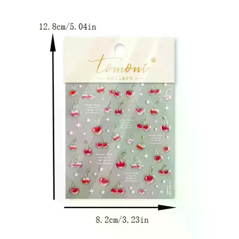 Autocollant d'art d'ongle de cerise rouge de gelée douce gaufrage fille femmes