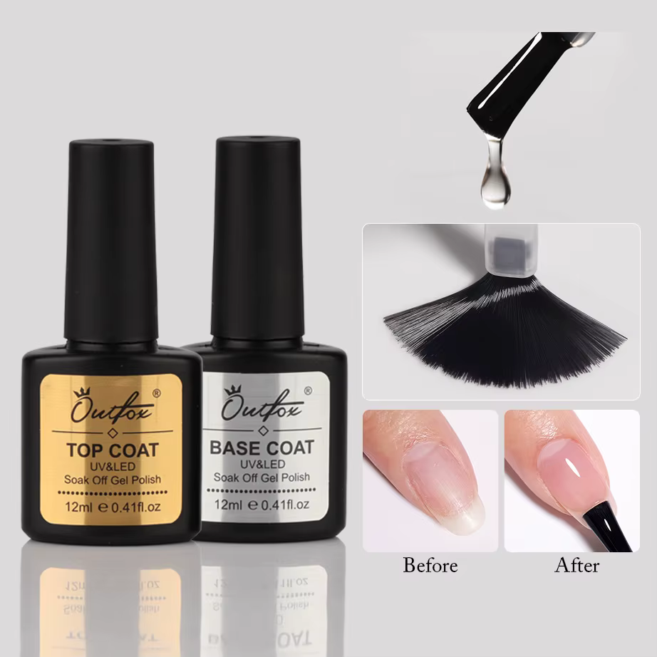 Ensemble de base et de couche supérieure de 12 ml de vernis à ongles UV Soak Off sans essuyage