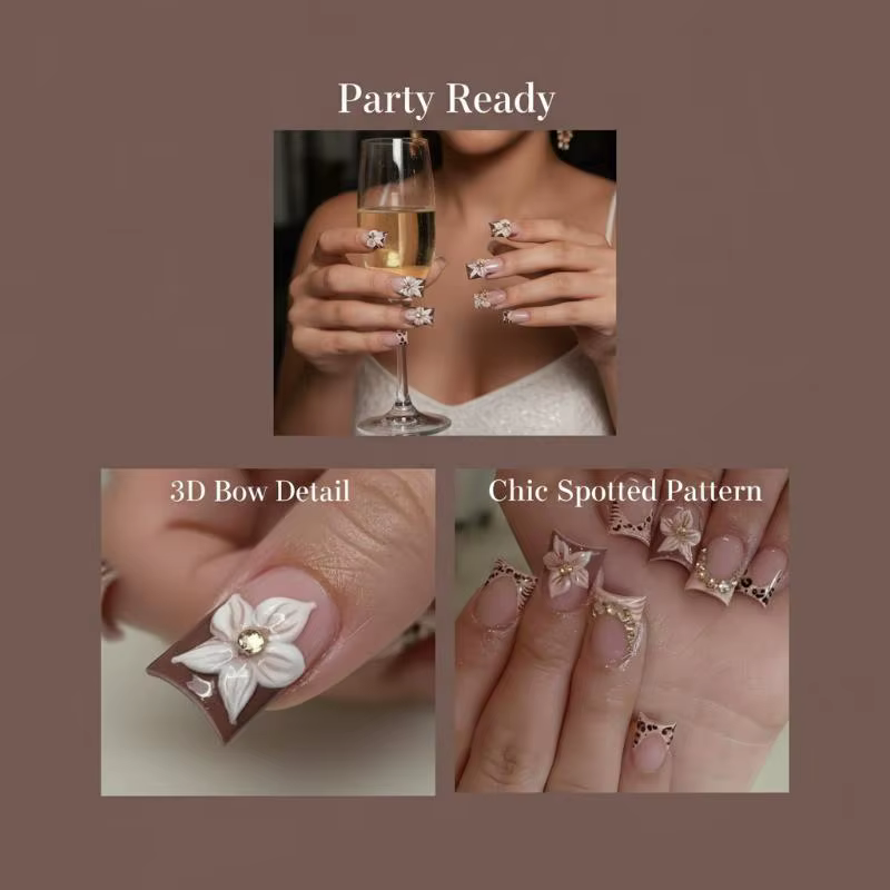 24 faux ongles français imprimés léopard