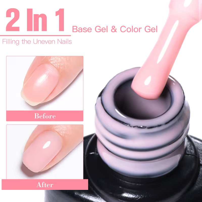 MSRUIOO Gel de base caoutchouc nude 8ml 2-en-1 semi-permanent pour nail art style français