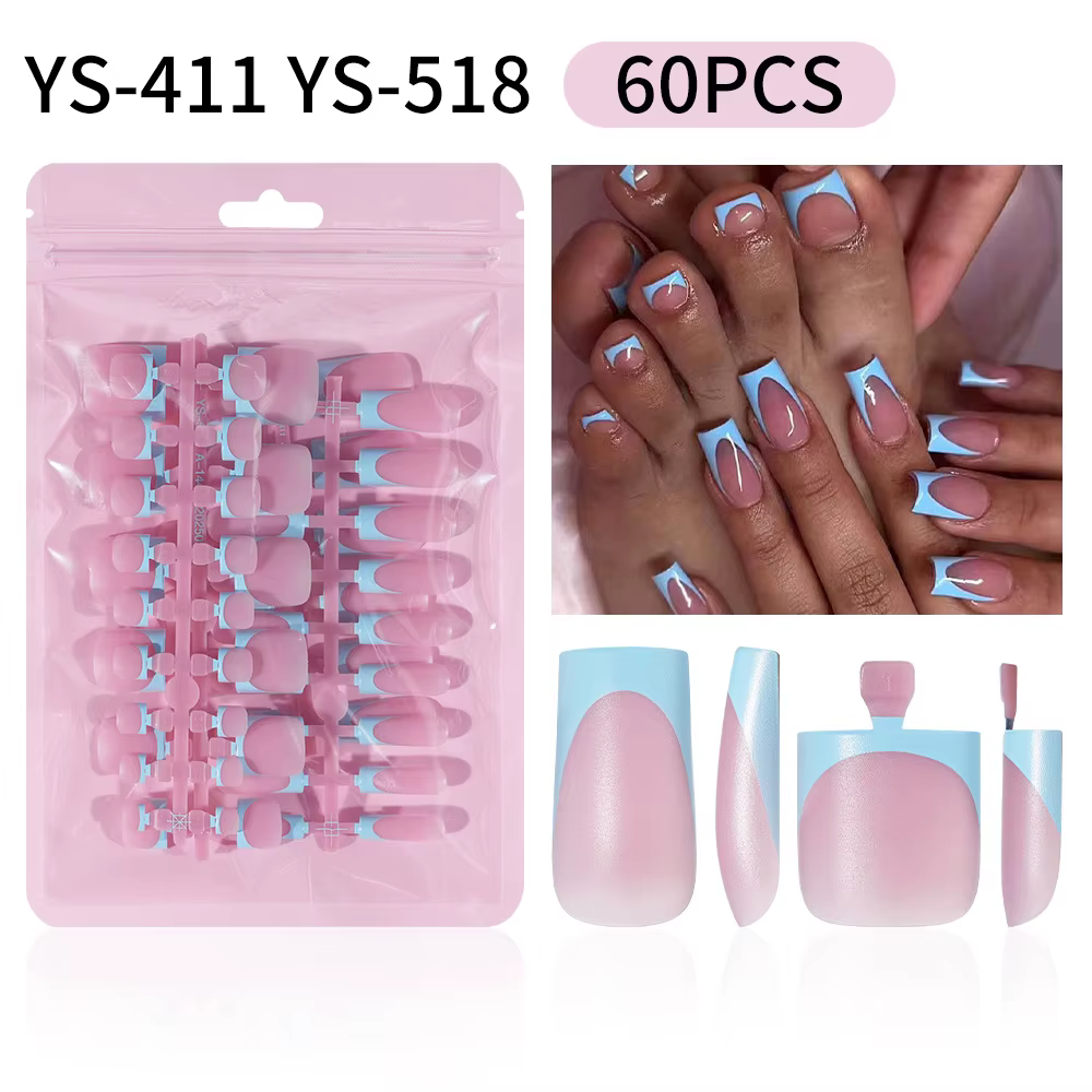 60 pièces Nail Art conseils orteil blanc français presse sur ongles noir