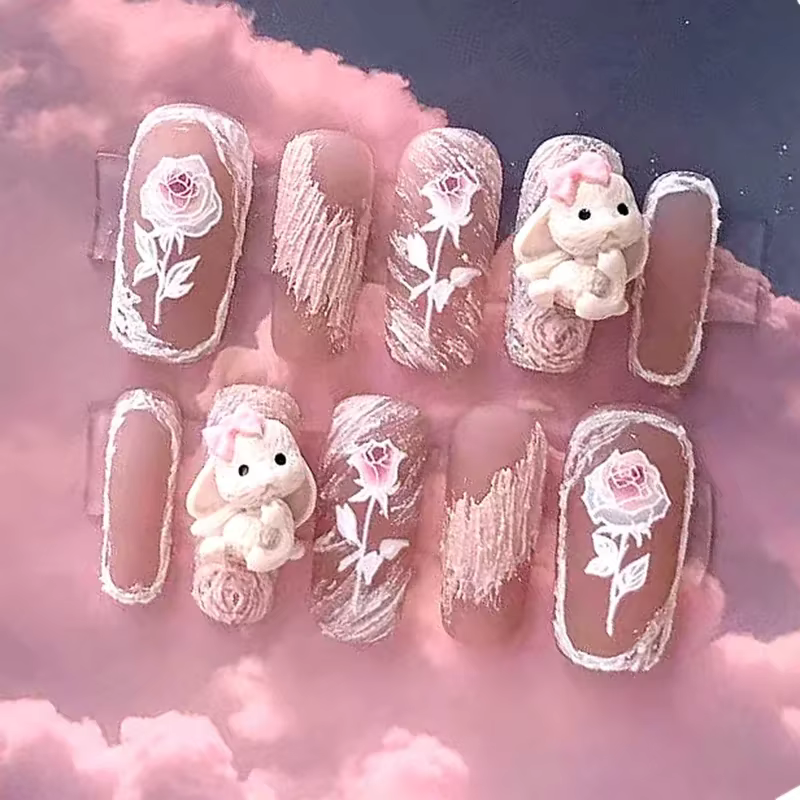 Faux ongles courts de dessin animé 3D personnalisés