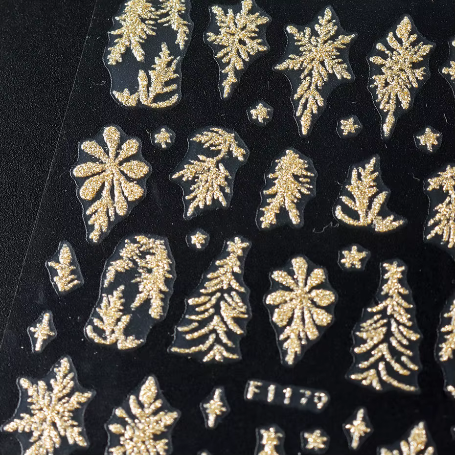 Autocollants pour ongles en forme de feuilles dorées scintillantes