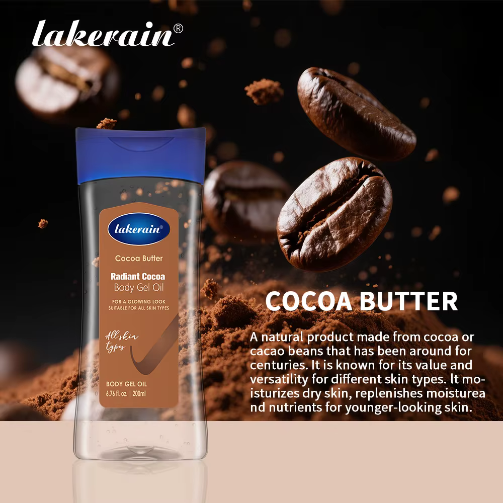 Lakerain huile de Gel corporel au cacao soin de la peau hydratant en profondeur 200ml huile corporelle beurre de cacao hydratant Radian pour tous les Types de peau