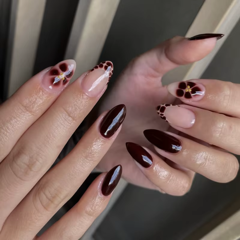 Automne faux ongles pour femmes bricolage manucure 24 pièces amande presse