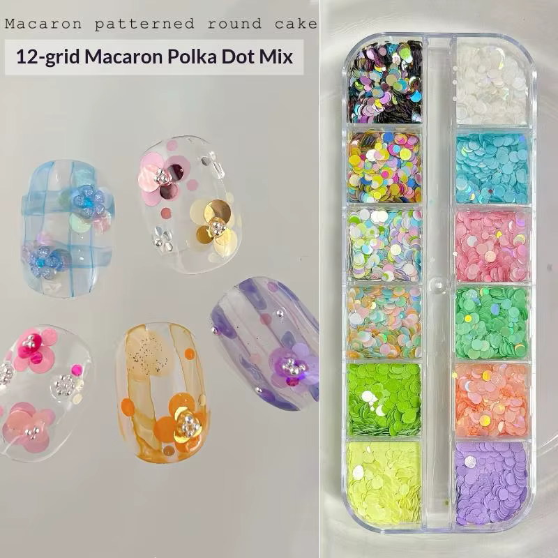 12 grilles de paillettes circulaires et colorées pour ongles avec motifs floraux pour l'art DIY
