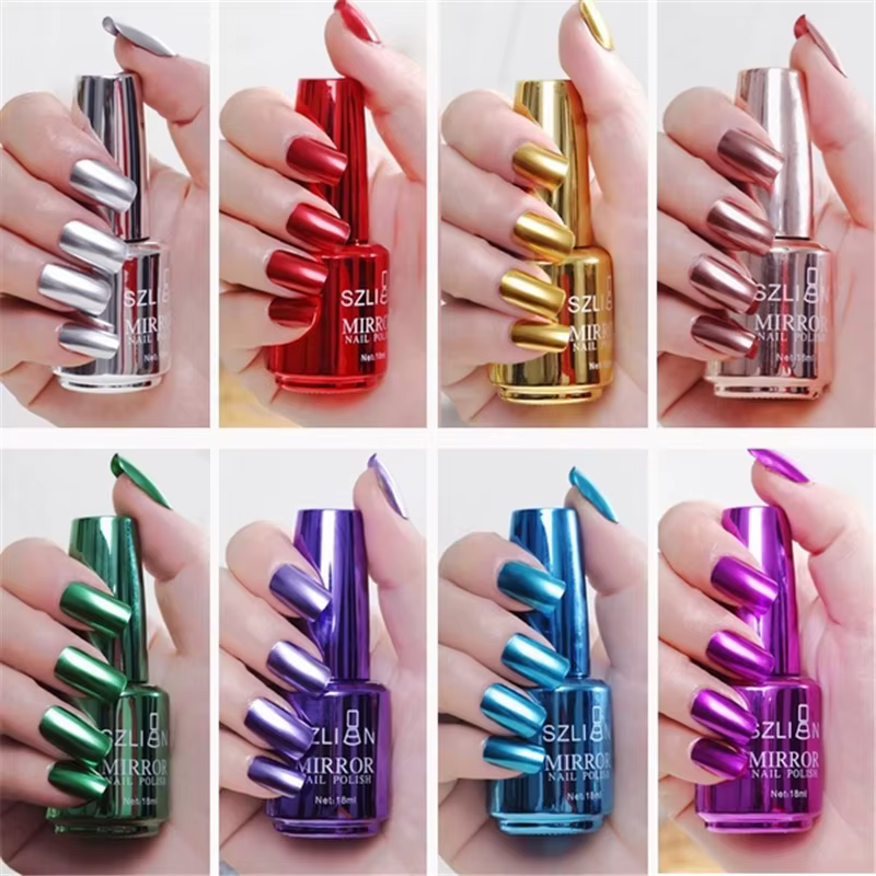 Vernis à ongles métallique effet miroir violet Rose or argent