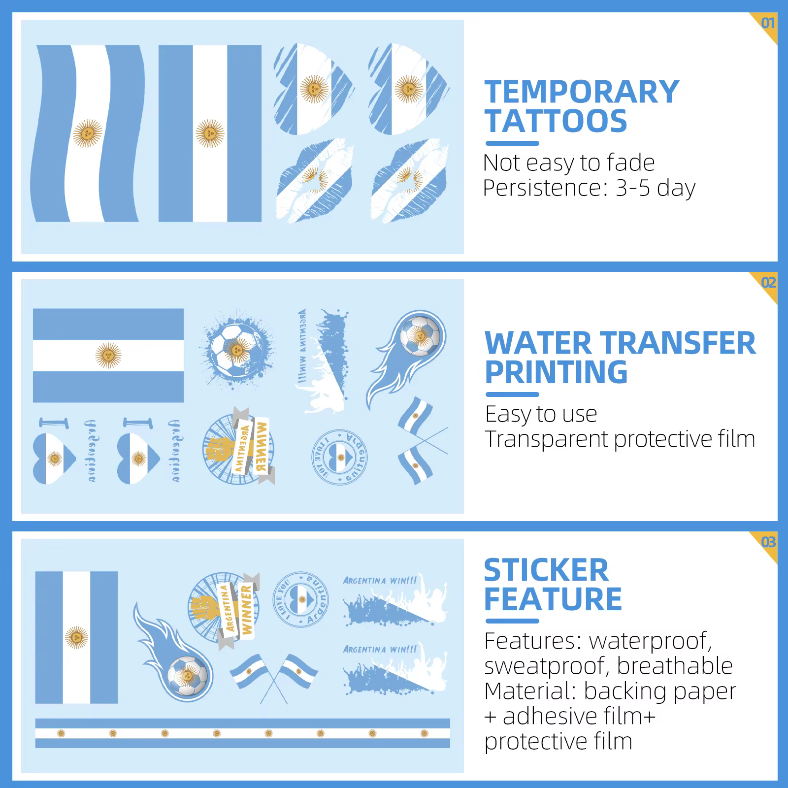 Autocollants de tatouage temporaire drapeau national 2026, imperméables, faux tatouages pour événements sportifs, célébrations, fournitures de fête, 20 feuilles