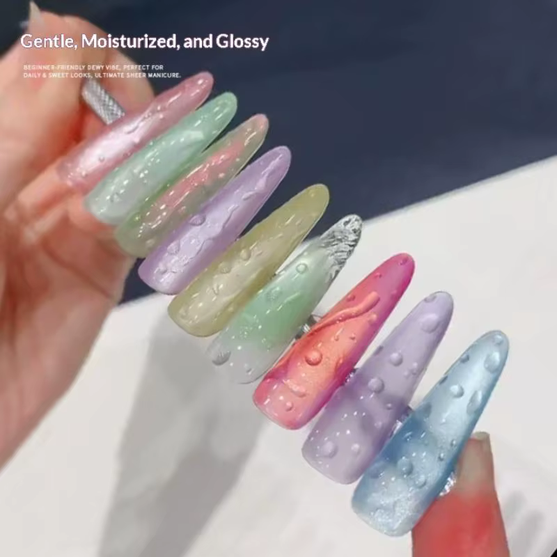 Gel à ongles avec design goutte d'eau 3D, finition durable haute transparence pour les passionnés de manucure