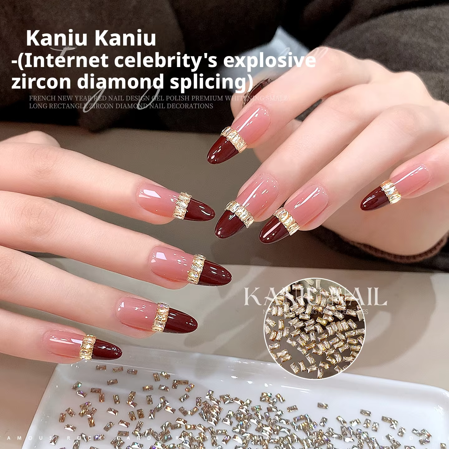 KANIU Champagne ongles rectangulaires zircon blanc transparent 5A clou cristal diamant français rayé accessoire