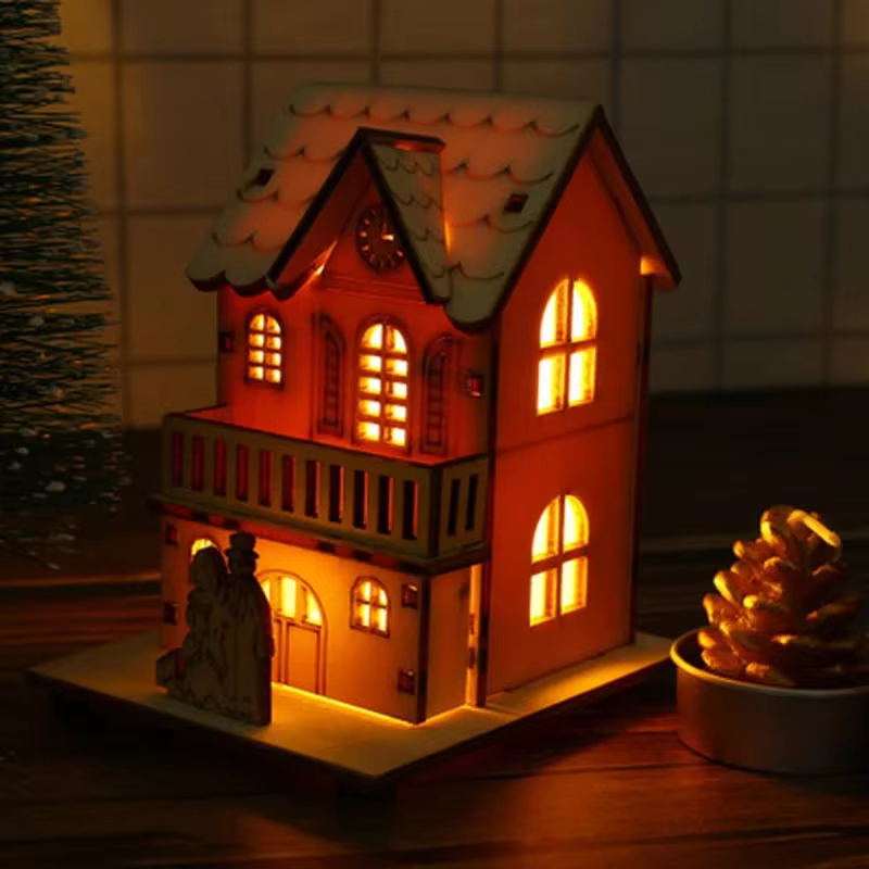 Lumières LED de vacances, maison en rondins, ornements d'arbre de noël pour la décoration de la maison, maison en rondins, décoration de fenêtre cadeau DIY