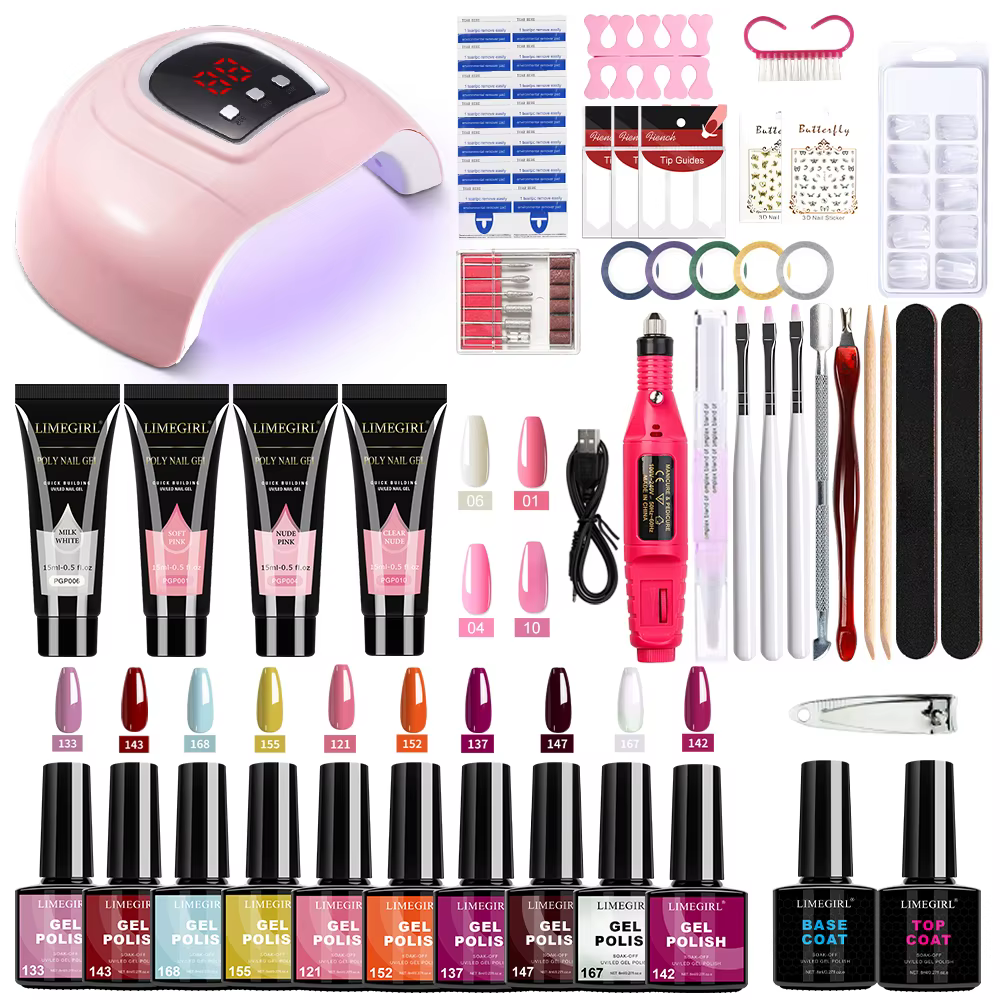 LIMEGIRL Kit de vernis à ongles Gel UV Soak Gel Base Coat Outil de polissage avec lumière LED et perceuse