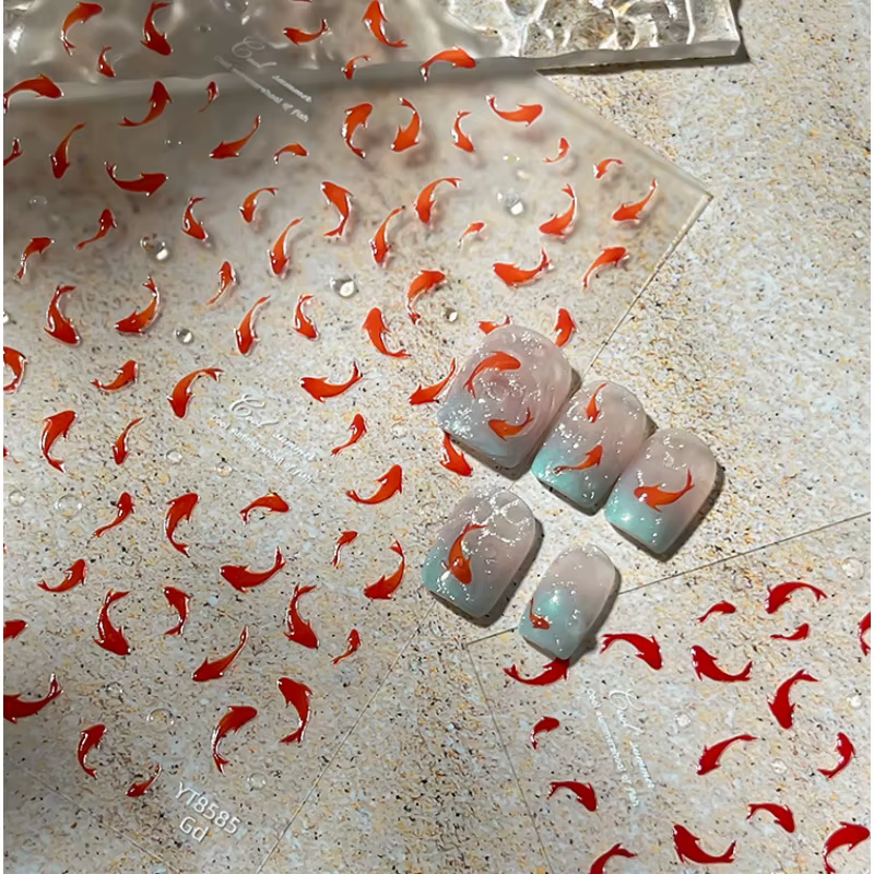 Autocollants pour ongles en forme de poisson Koi rouge