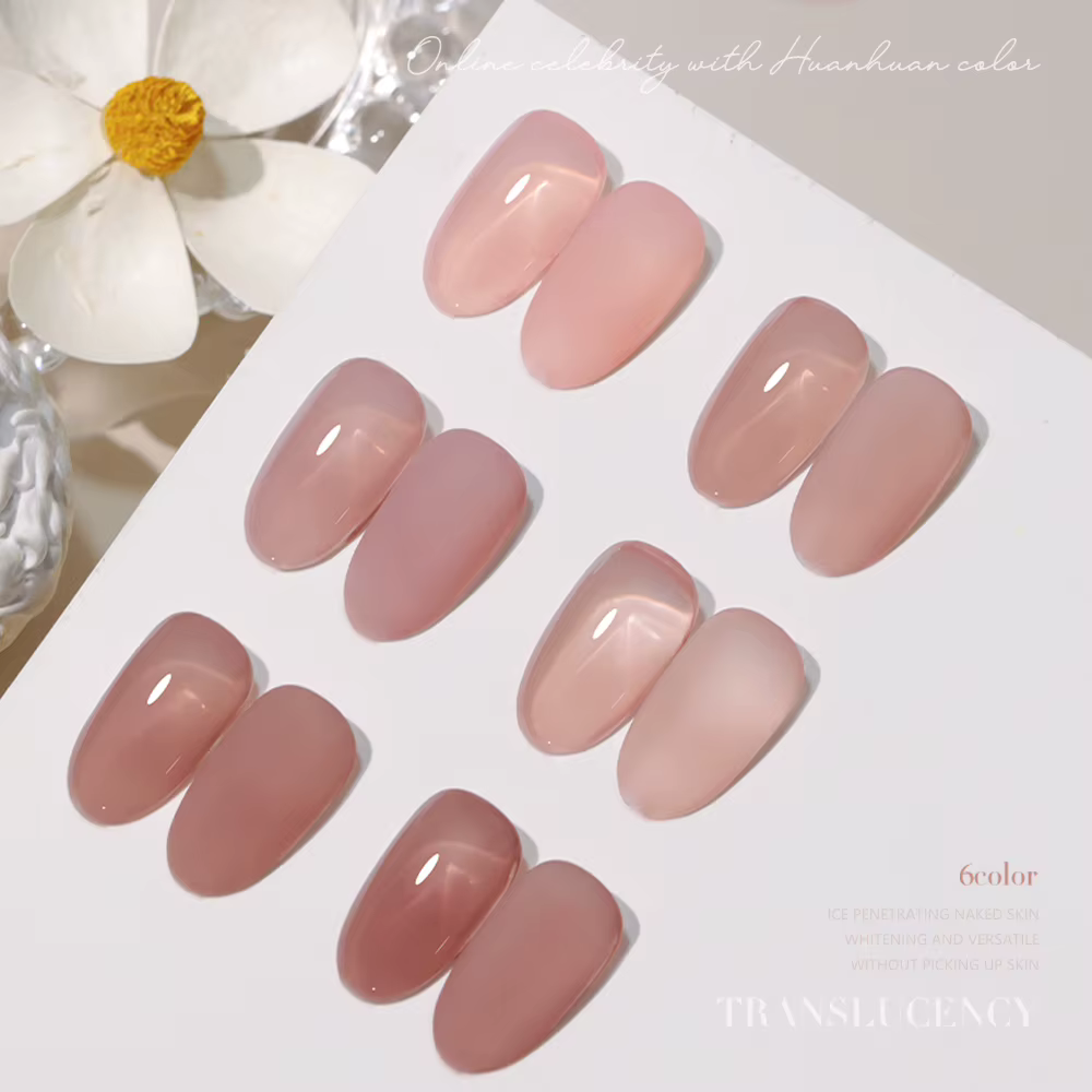 6 Couleurs Gel Polish Transparent Nude 15ml Rose Naturel Marron Gel UV LED Soak Off Haute Brillance Manucure pour Salon et DIY