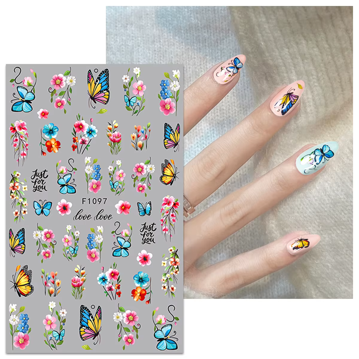 Autocollants pour ongles papillon fleur printemps et été