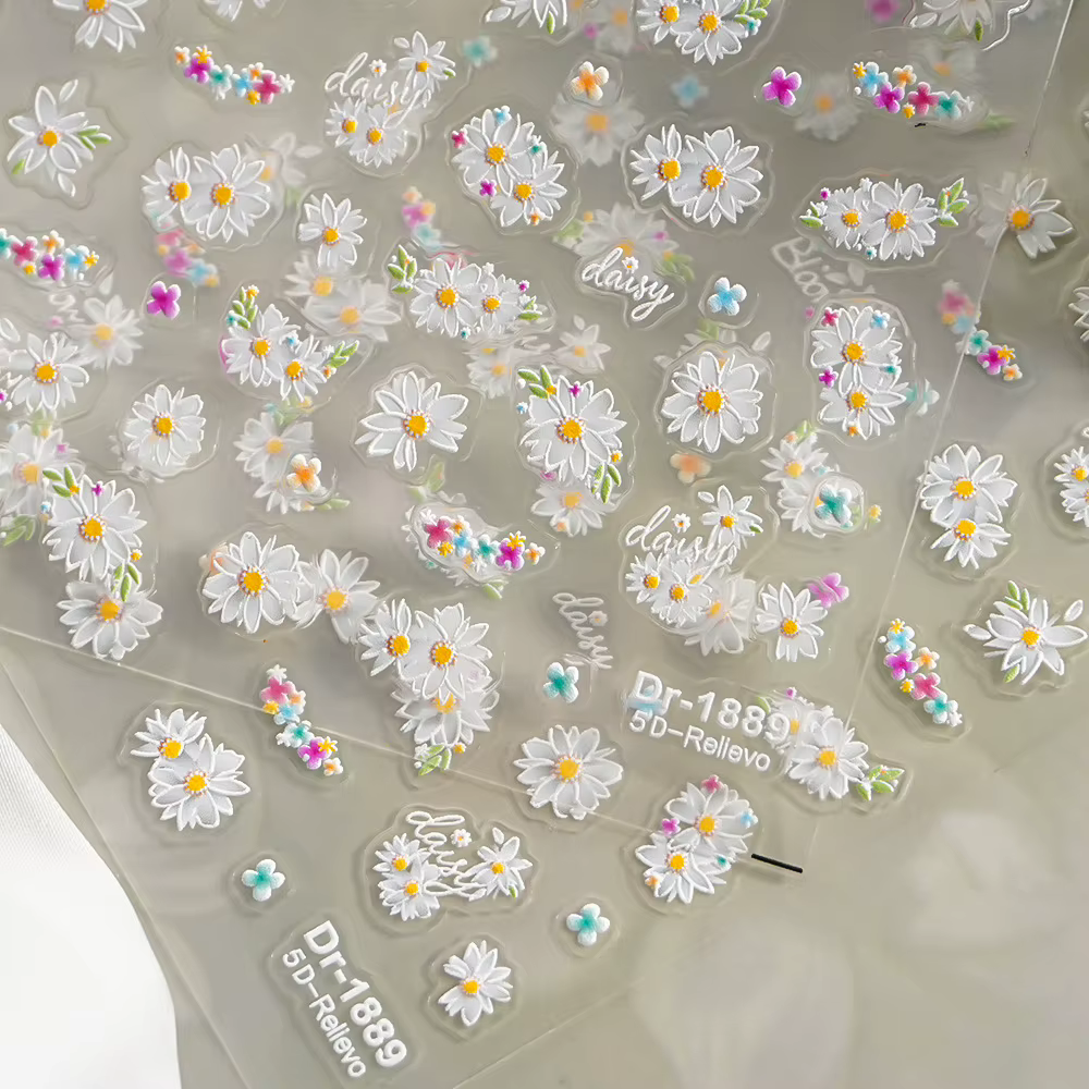 Autocollants pour ongles en forme de fleur de marguerite 3D