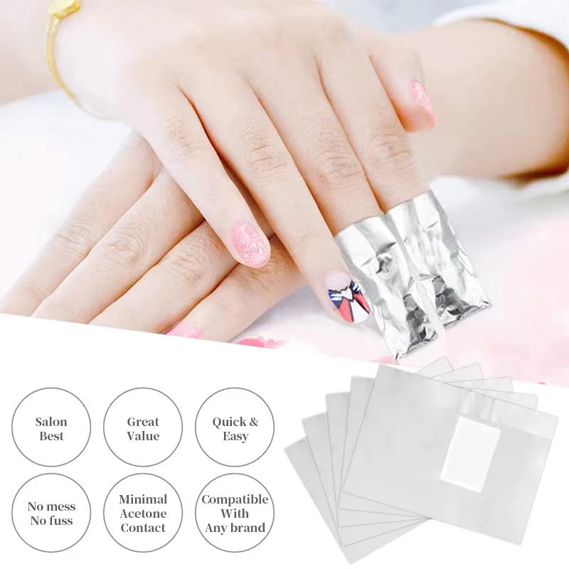 Serviettes démaquillantes pour ongles avec tampons en coton et feuille d'aluminium pour le nail art