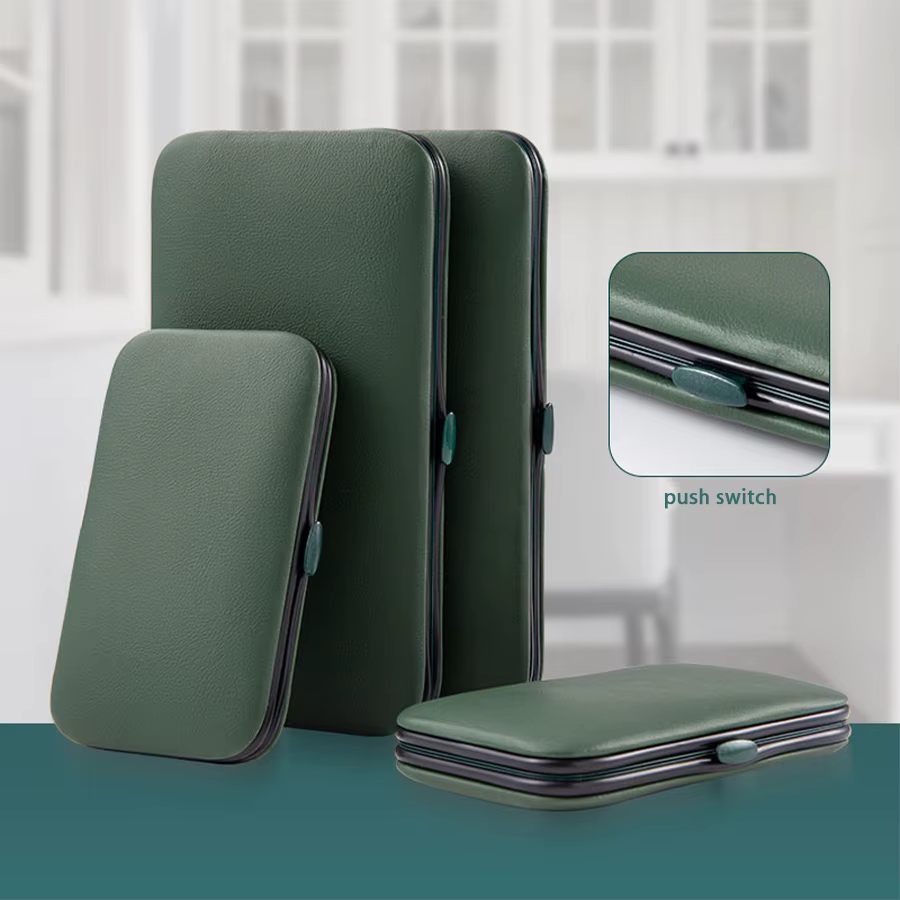 Ensemble de manucure vert 6-18 pièces avec étui en cuir