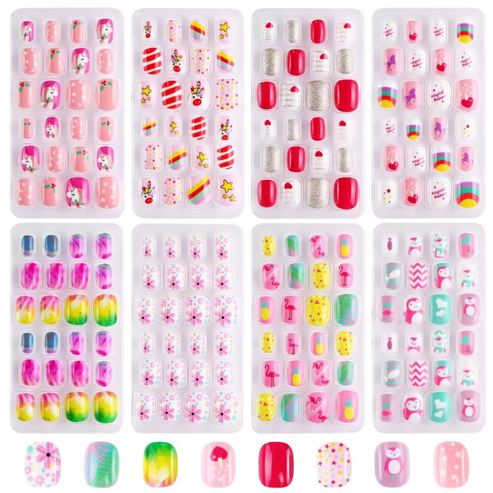Lot de 120/192 faux ongles à presser pour enfants