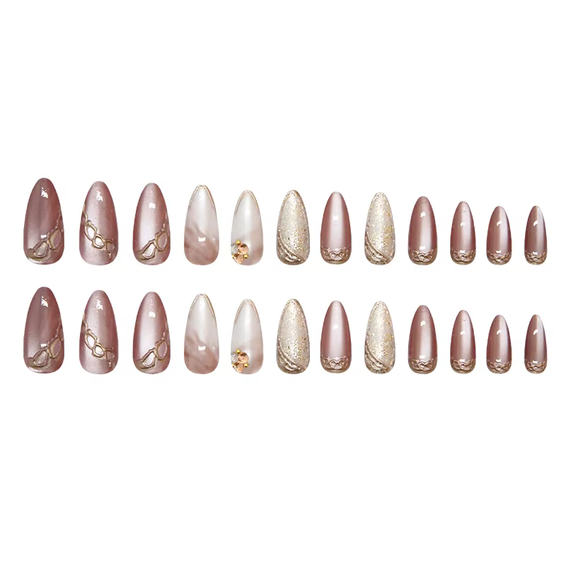 Faux ongles œil de chat marron à pression pour filles
