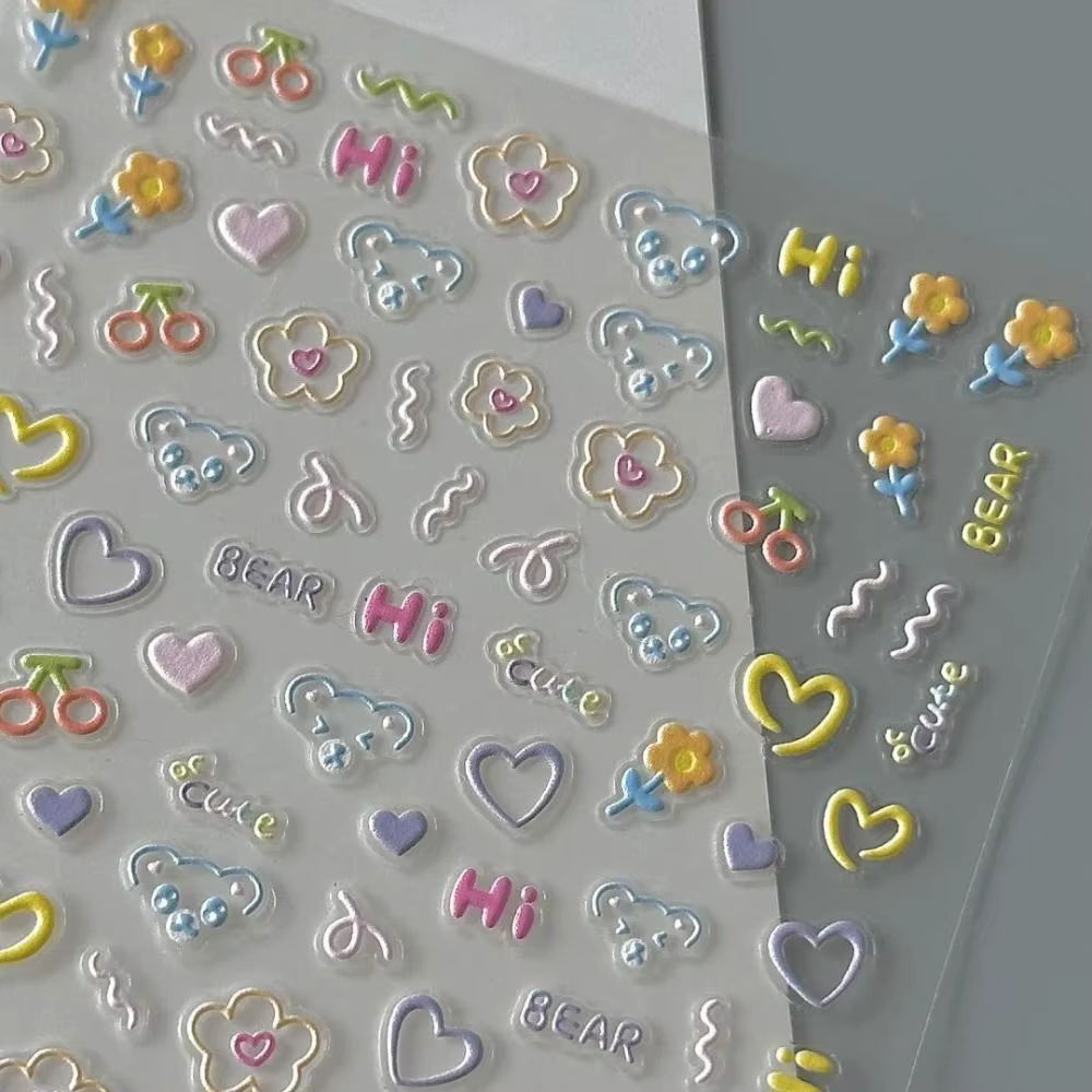 2025 mignon autocollant pour ongles doux en relief