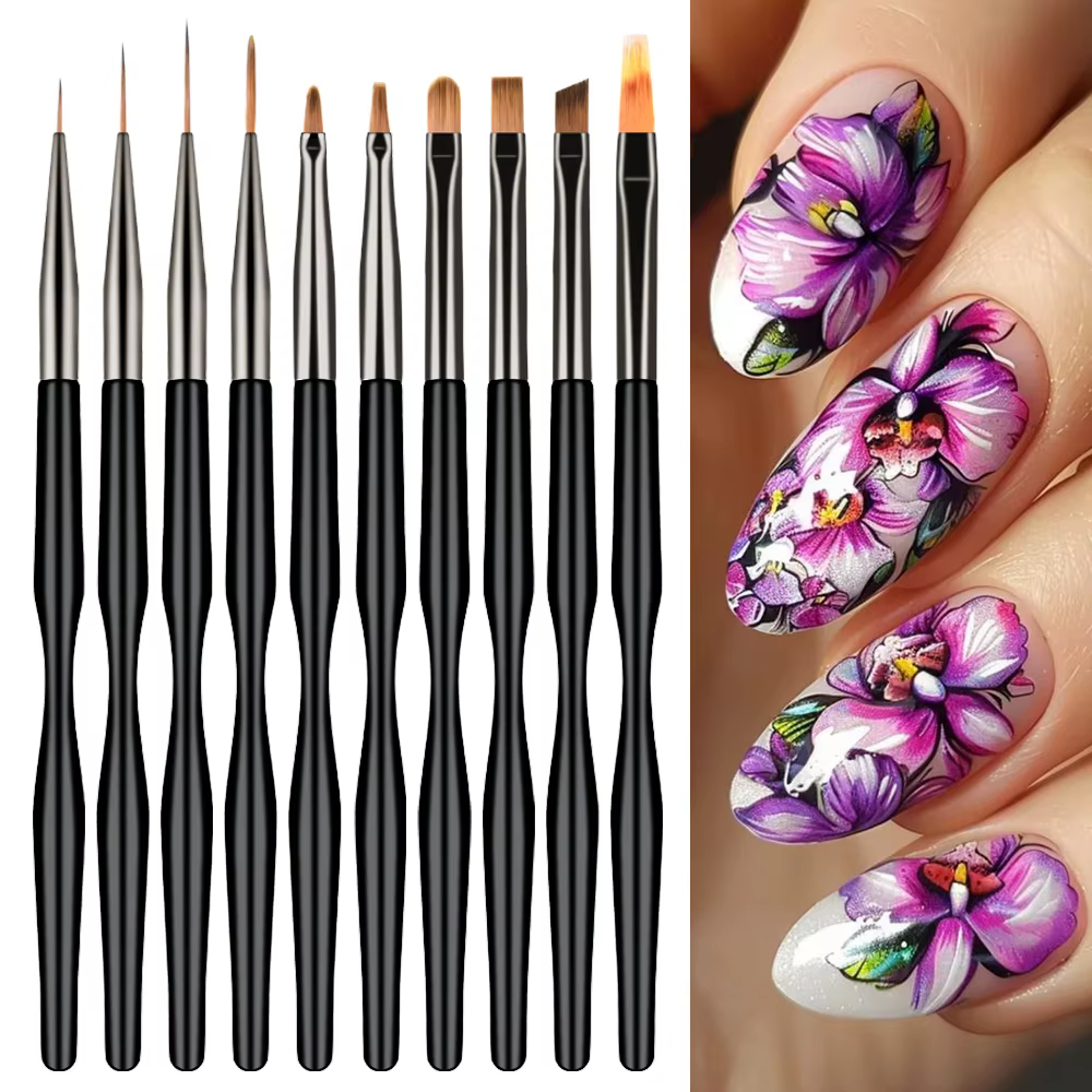 10 pièces/ensemble pinceaux pour Nail Art Liner Gel vernis lignes fleur peinture dessin stylo pour Nail Art Design bricolage ongles pointe détail outil costume