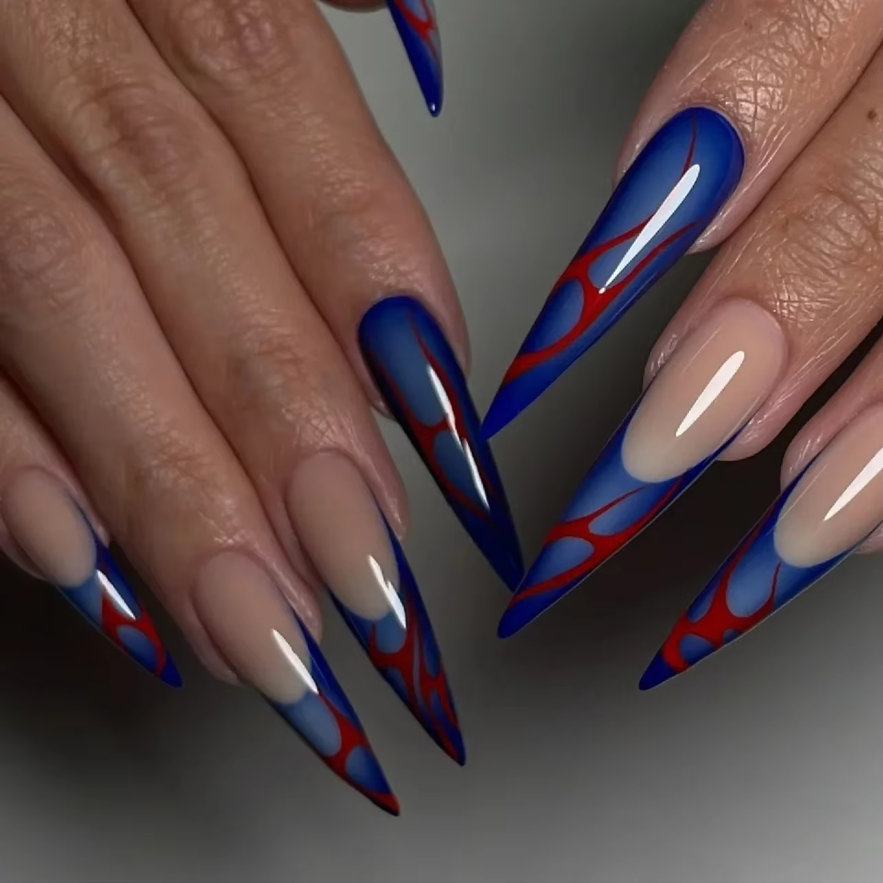 Ligne bleue délineation Gradual Halo teinture longue pointe Nail Art amour faux ongles détachable fini