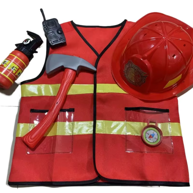 Costume de pompier pour enfants, tenue de jeu de rôle, accessoires de casque, uniforme de pompier pour Halloween, déguisement pour fête de carnaval