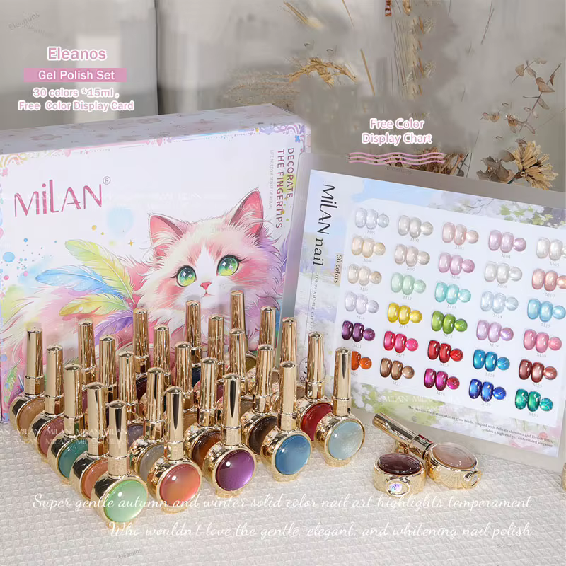 Eleanuos Nouveau Kit de Gels Ongles Effet Œil de Chat 30 Couleurs avec Nuancier