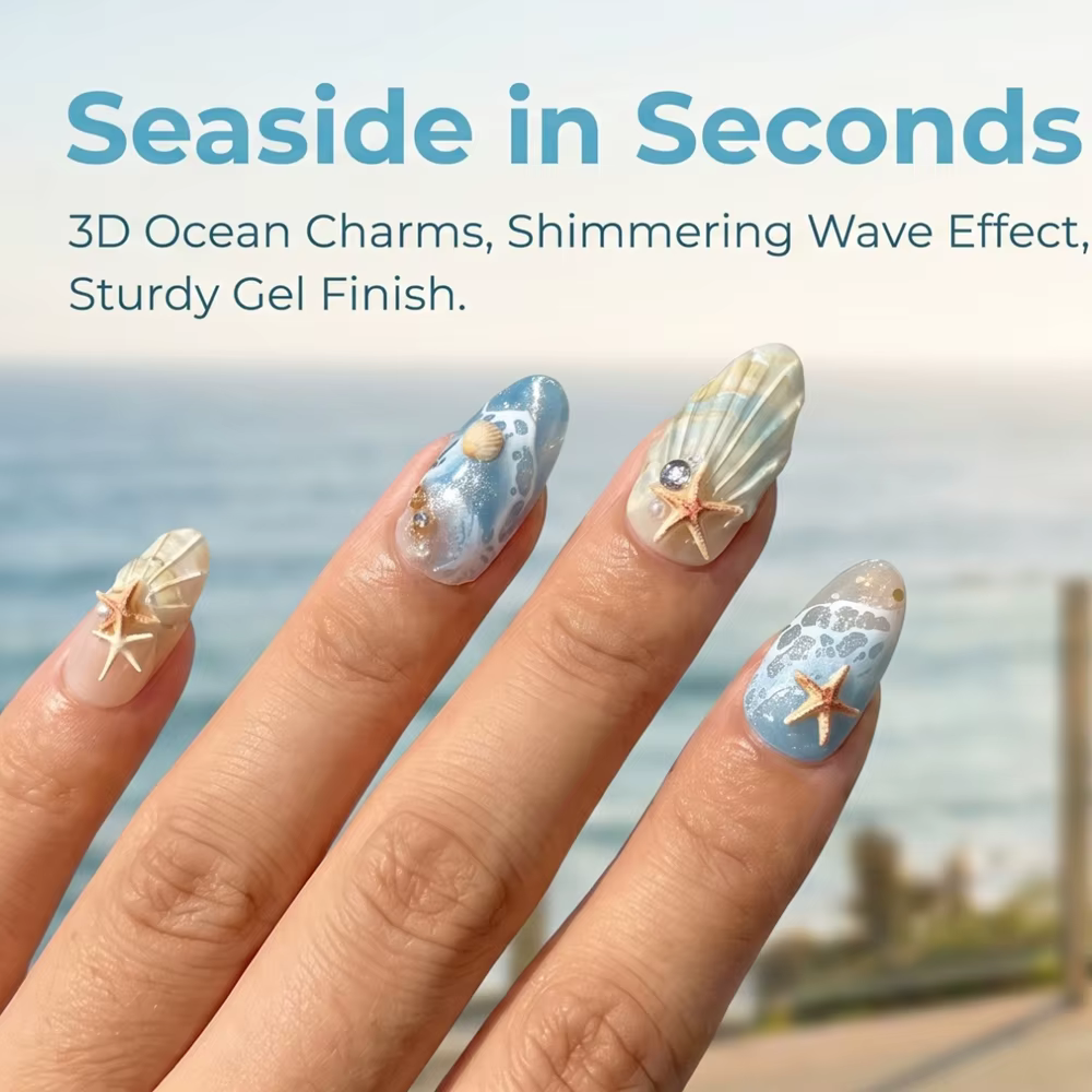 10 faux ongles à presser Ondes Océaniques